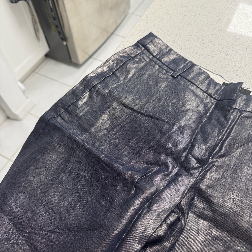 J CREW Navy Bocono Metallic Linen Bermuda Shorts